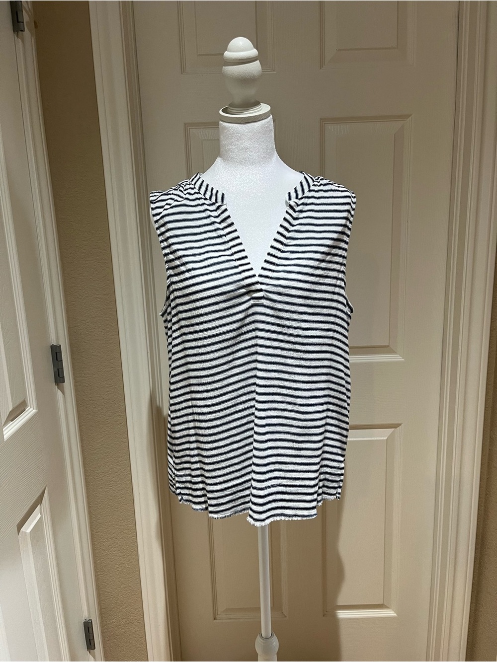 Carve Designs Navy & White Striped V-Neck Top